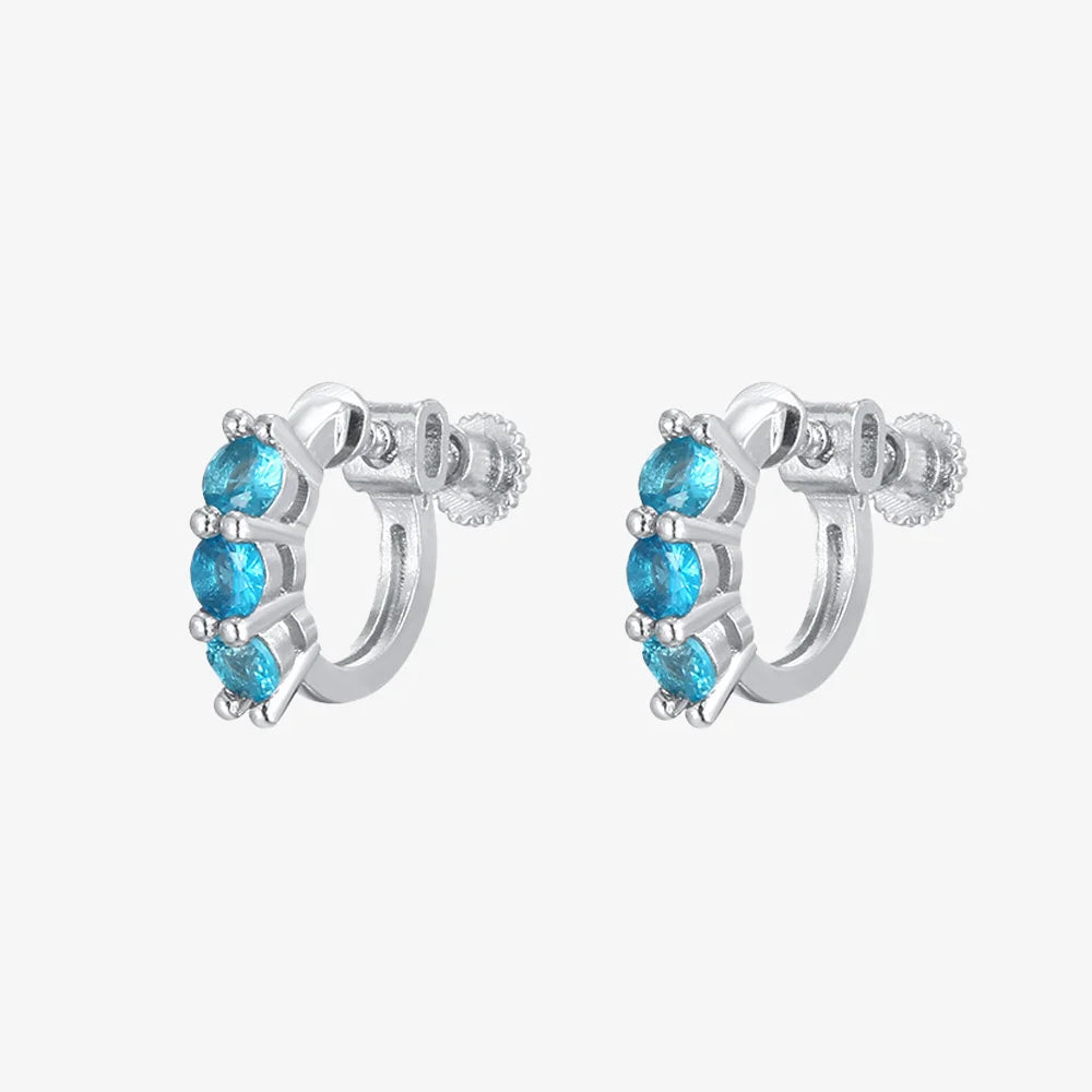 Aquamarine Gemstone Silver Screw Back Clip-On Hoop Earrings main image