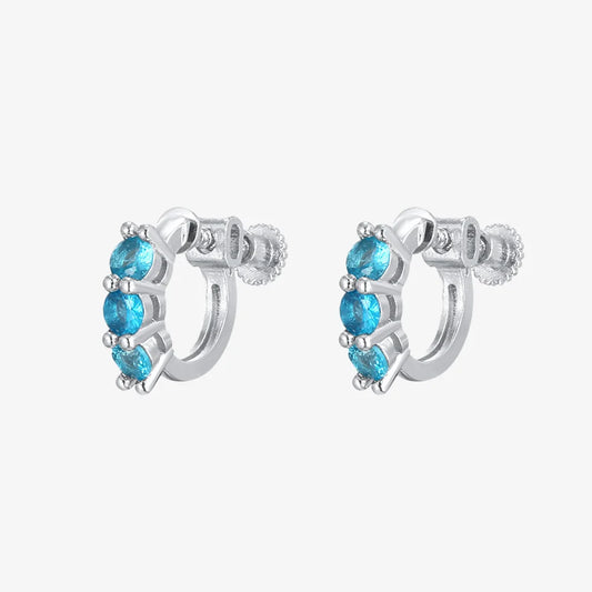 Aquamarine Gemstone Silver Screw Back Clip-On Hoop Earrings main image