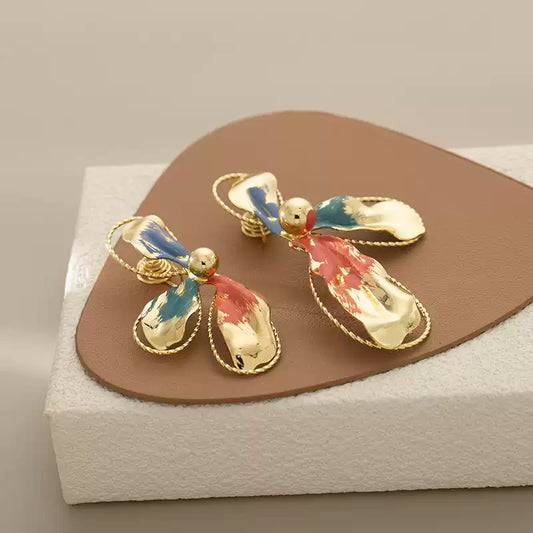 Asymmetric Color-Brush Petal Clip-On Earrings