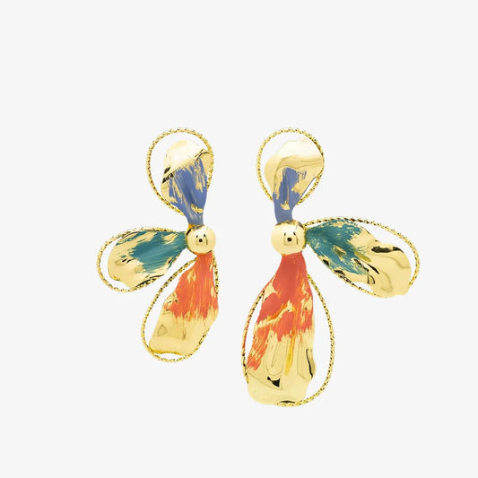 Asymmetric Color-Brush Petal Clip-On Earrings