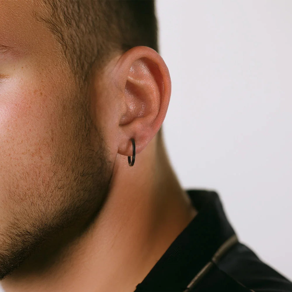 Modern and bold Black Mini Square Tube Clip-On Hoop Earrings for men, ideal for a statement-making look.