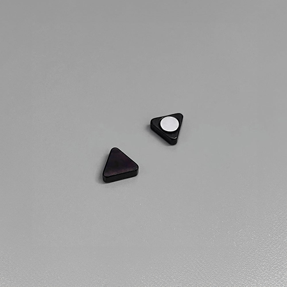 perfect pair of black stainless steel magnetic ear studs with a triangle design for men's fashion