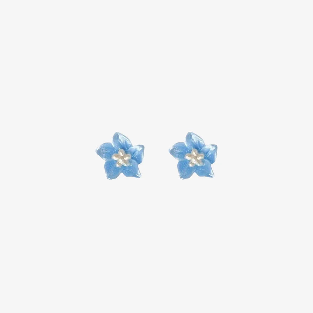 Blue flower magnetic earrings with pearl center for non-pierced ears