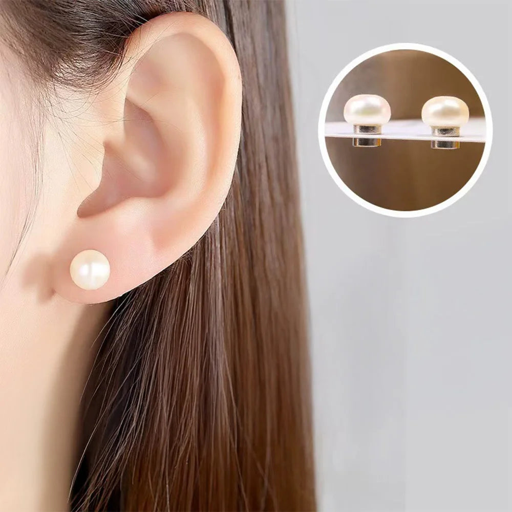 Minimalist magnetic pearl earrings – clip on style for men and women