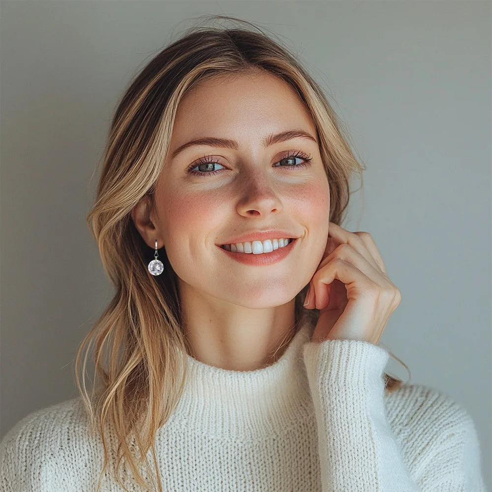 Model wearing Diamond Charm Drop Clip-On Earrings for an elegant look