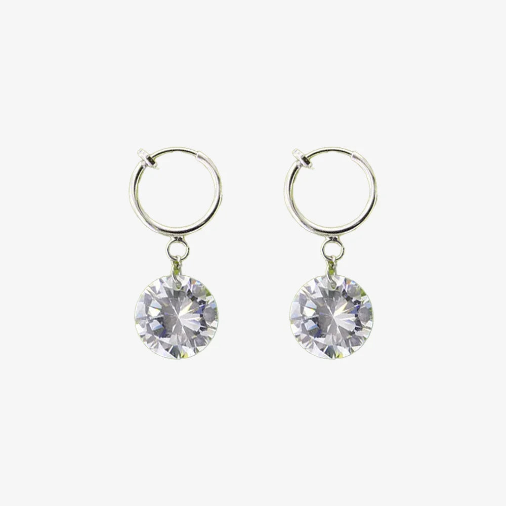 Diamond Charm Drop Clip-On Earrings on a white background