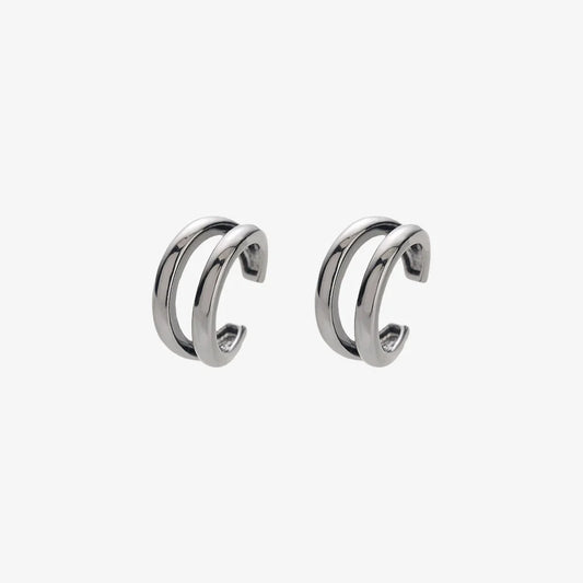 Double-Band Minimalist Clip-On Ear Cuffs - Silver
