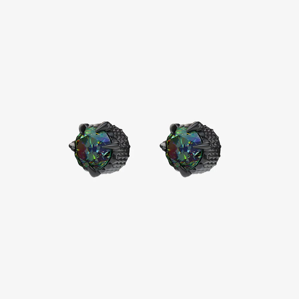 Striking emerald dragon claw magnetic ear studs in black for men, 9mm diameter