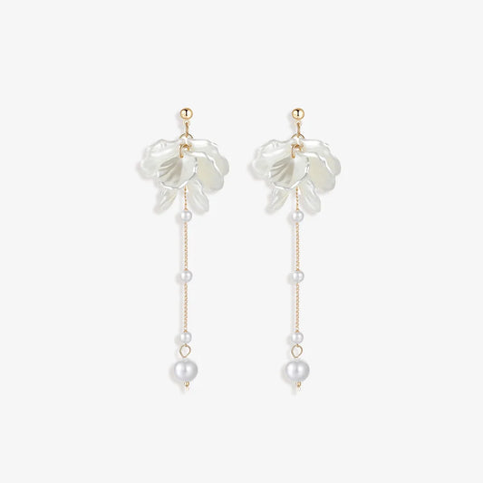 Pair of Floral Pearl Screw Back Earrings displayed on a soft white surface, capturing the intricate design and luxurious materials.