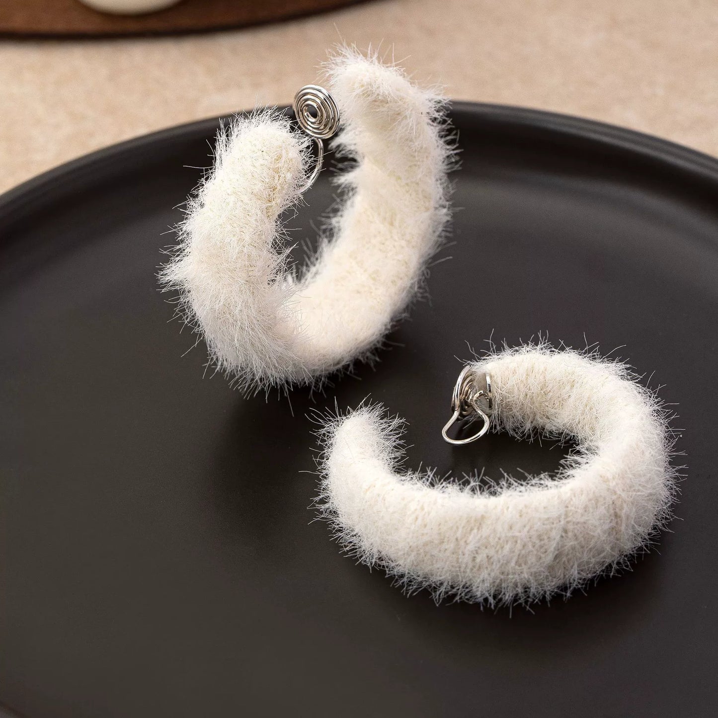 Cozy and Playful Non-Piercing Hoop Earrings in White