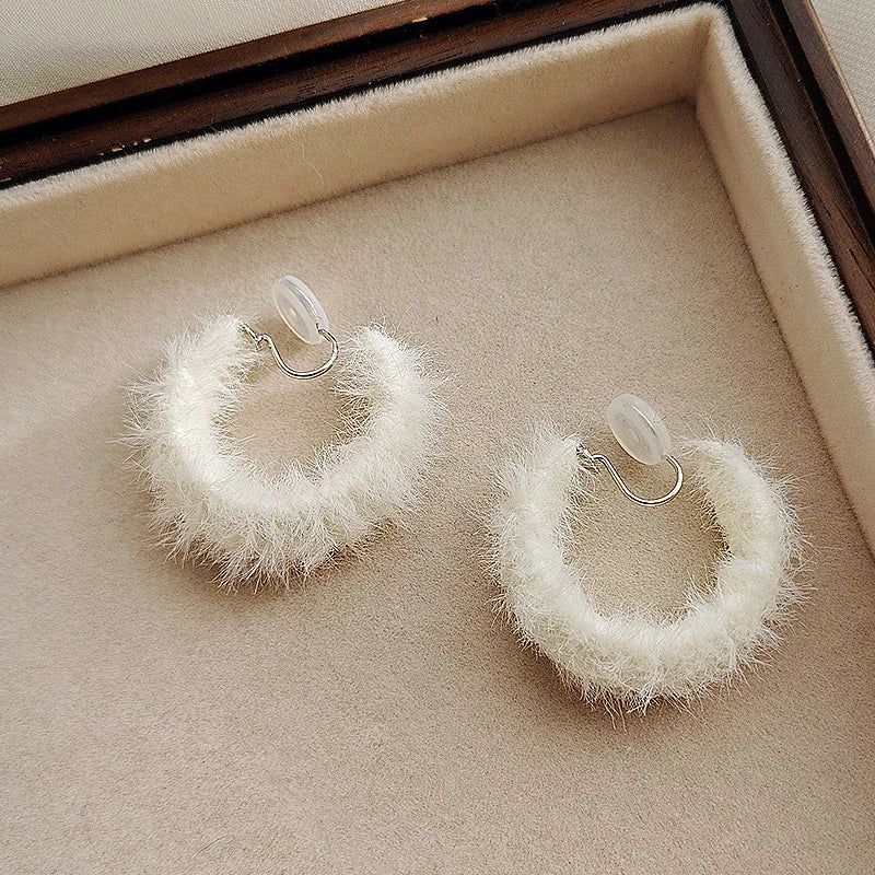 Soft Plush Material Clip-On Earrings for Casual and Statement Looks