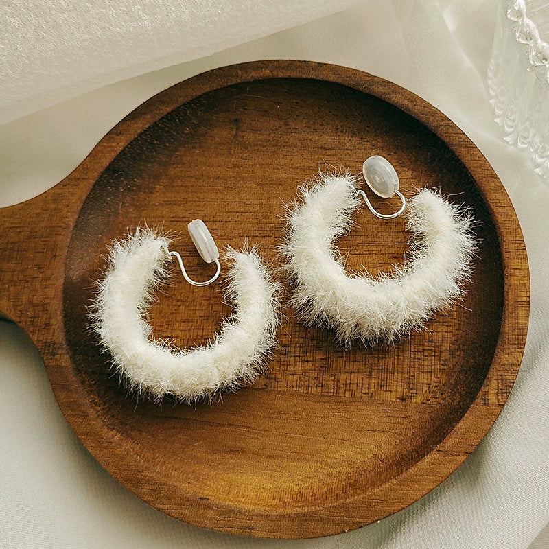 Elegant and Stylish White Fluffy Hoop Earrings for Women