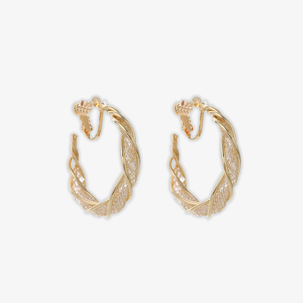 Discover the ultimate in elegance with our Glimmering Lattice Twist Clip-On Earrings in Gold with screw back closure. Perfect for those who love the luxurious look of gold without the need for pierced ears.