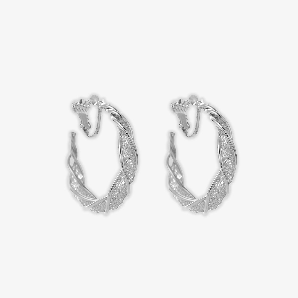 Silver lattice twist screw back earrings, adorned with sparkling glass stones for a dazzling effect that lights up any occasion.