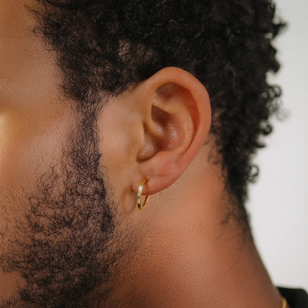 Elegant 14k gold plated Mini Square Tube Clip-On Hoop Earrings for men, perfect for any occasion.