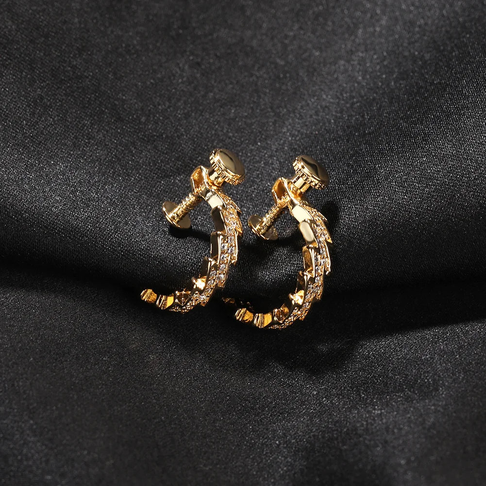 Screw back hoop earrings with an edgy spike pattern and encrusted with premium zircons