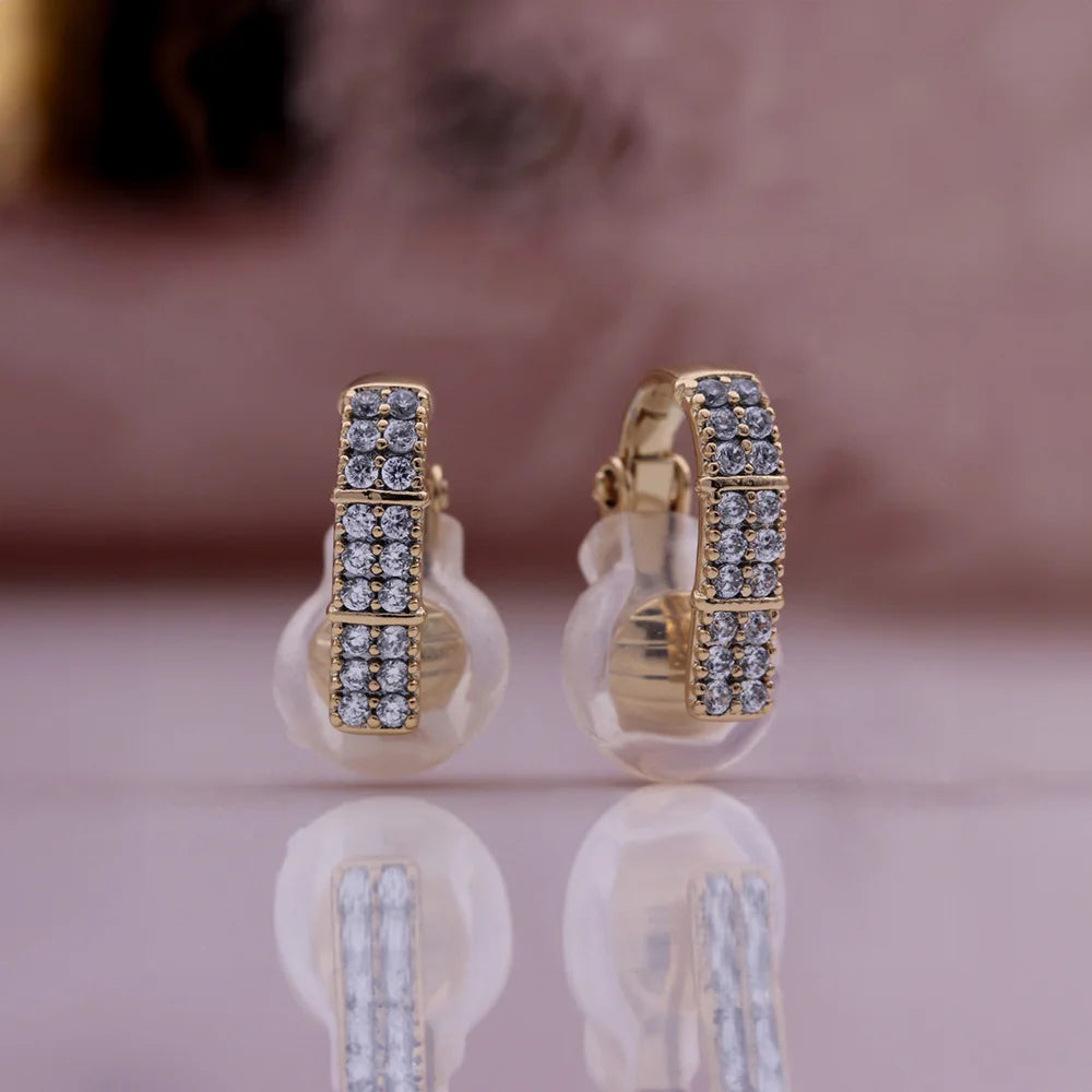 Gold Zircon Pavé Rectangle Clip-On Earrings close-up