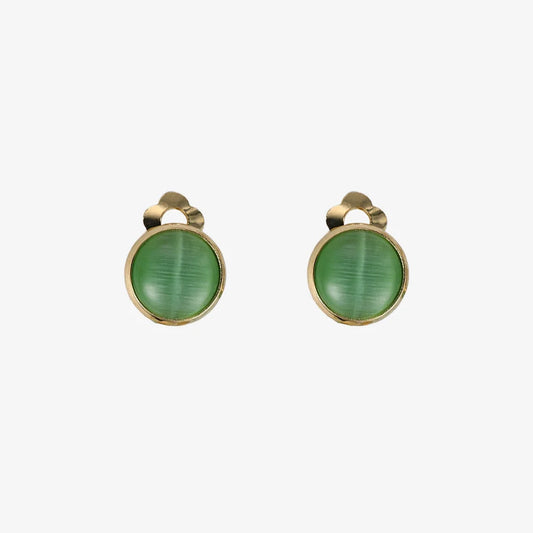 Green cat eye clip-on earrings with gold-plated finish