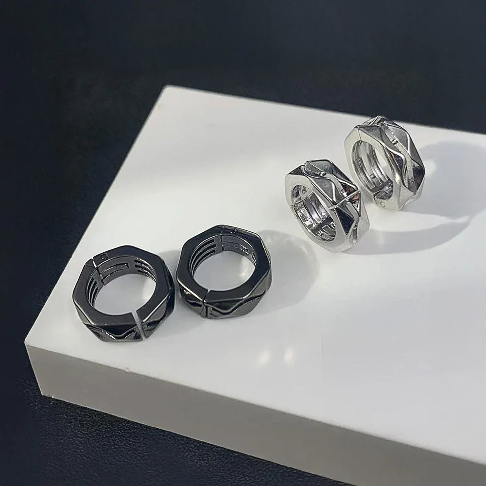 hex cut clip-on hoop earrings – stylish fake earrings for men