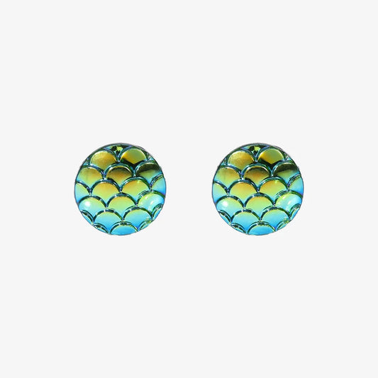 Green mermaid scale clip-on earrings with an iridescent shine