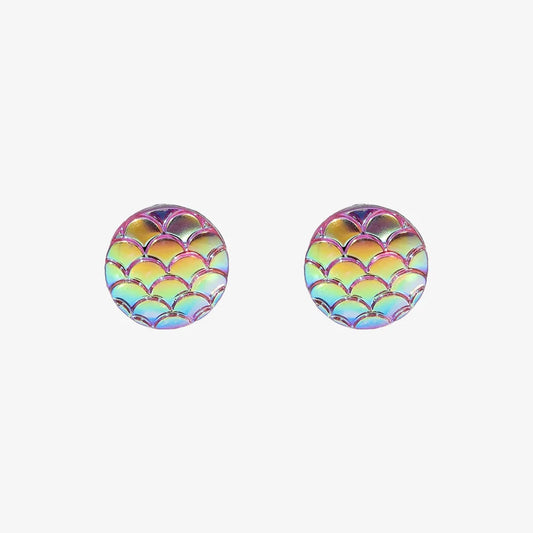 Pink mermaid scale clip-on earrings with an iridescent shimmer
