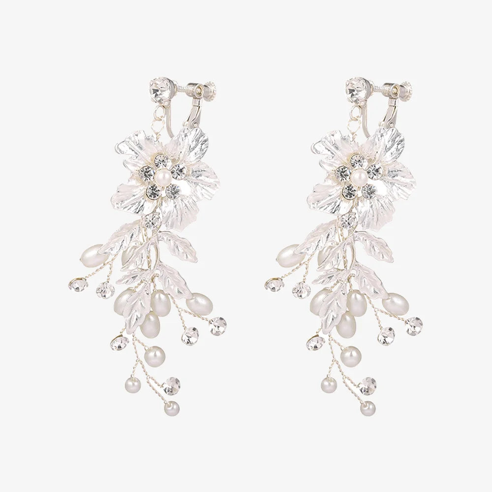 Screw back clip-On Earrings with faux pearls and zircon accents for weddings.