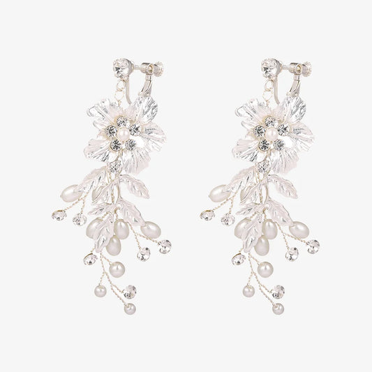 Screw back clip-On Earrings with faux pearls and zircon accents for weddings.