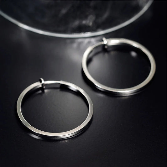 Large Square Tube Clip-On Hoop Earrings in Silver
