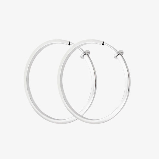 Large Square Tube Clip-On Hoop Earrings in Silver