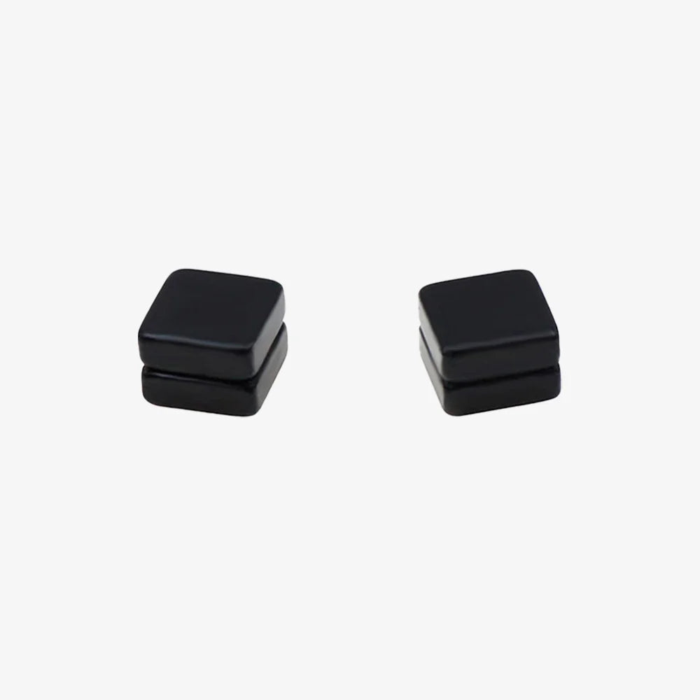 Matte Black Square Magnetic Stud Earrings for Men, Made of Stainless Steel.