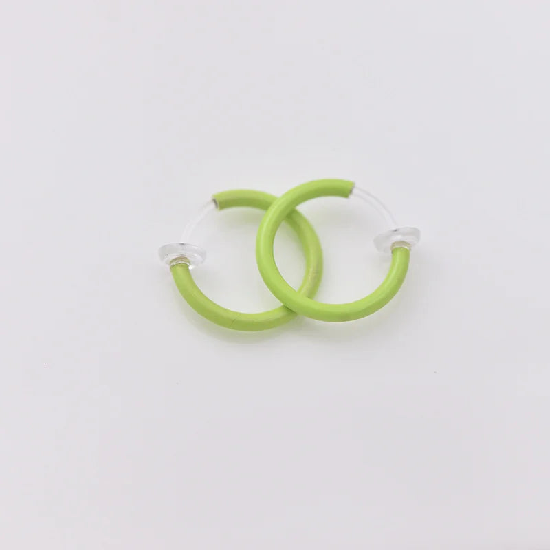 Mini orecchini a cerchio con clip Glow - Verde
