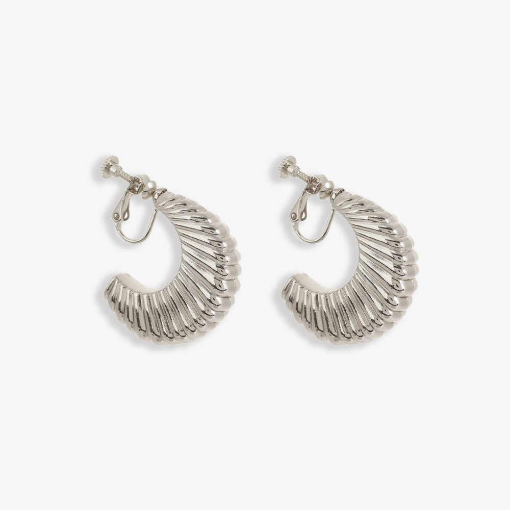 These silver Croissant Semi Hoop Clip-On Earrings capture the essence of Parisian chic, adding a touch of chunky elegance to any look. Made from durable alloy, these earrings are equipped with screw-back clips without piercing.