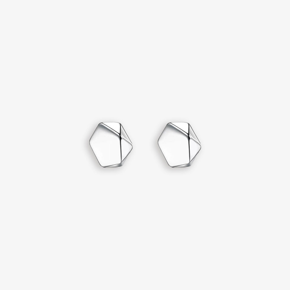Silver polygon magnetic ear studs for men, crafted from durable stainless steel.