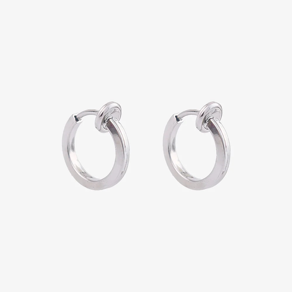 Mini Square Tube Clip On Hoop Earrings in Silver Modern Men s Fake Earrings