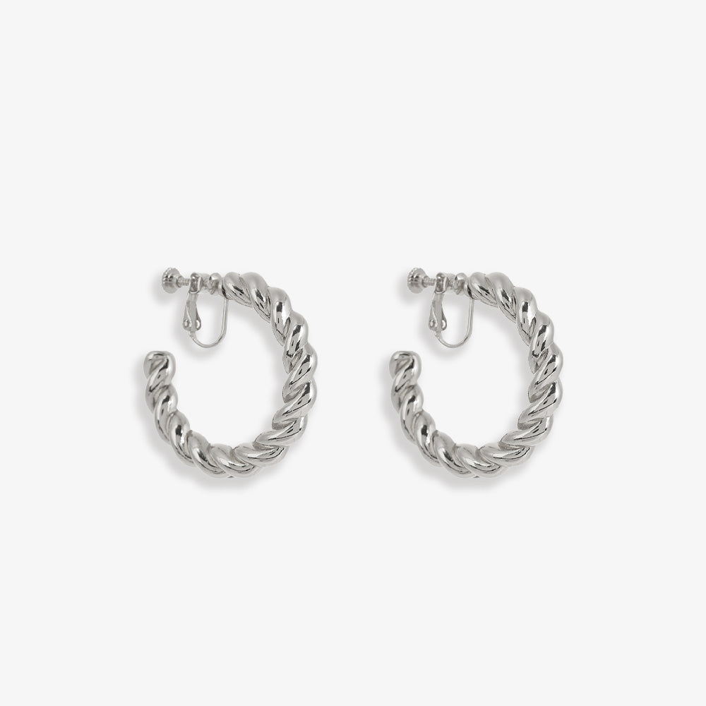 Silver hoop clip-on earrings feature a unique, modern design that elevates your everyday look. Crafted from alloy with a secure screw-back closure for comfortable wear, they're perfect for the office or a night out.