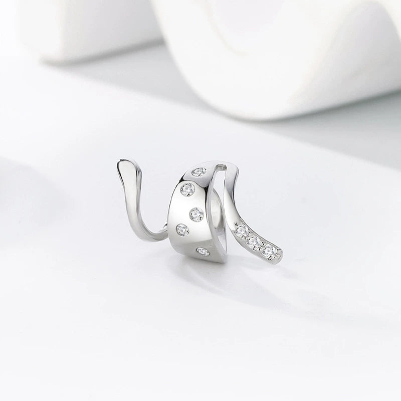 Non-piercing silver snake ear cuff with sparkling zircon stones