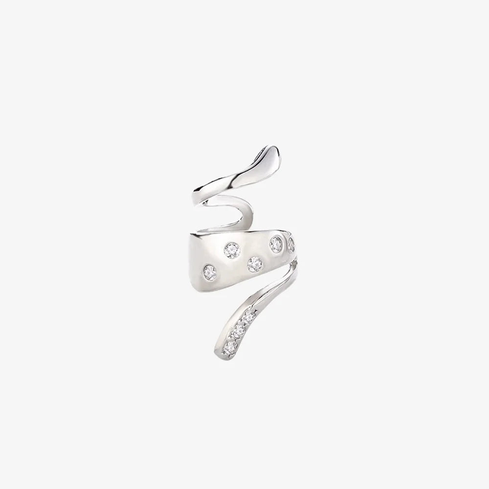 Non-piercing silver snake ear cuff with sparkling zircon stones