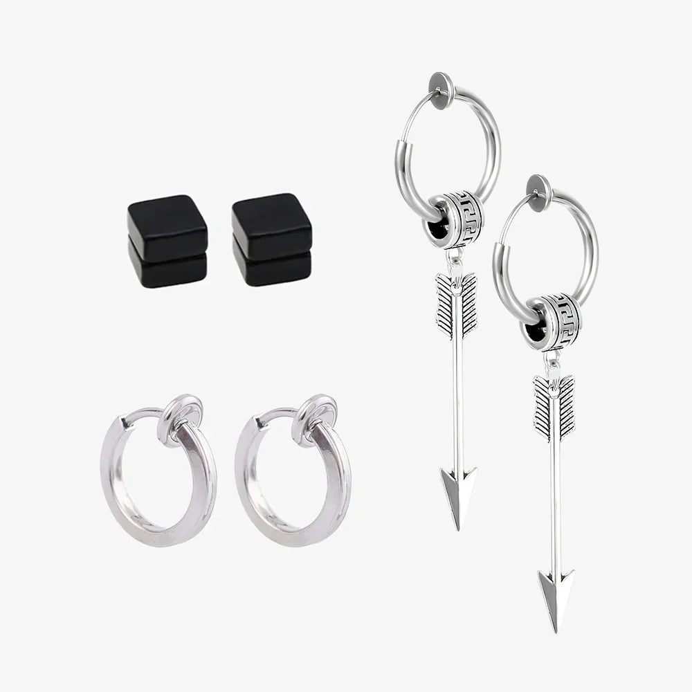 Silver Strength Trio Clip-On Oorbelset voor Heren