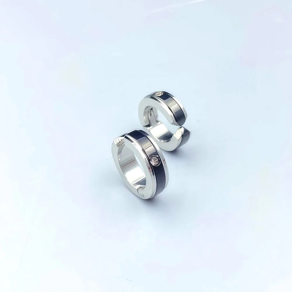 Men clips earrings with bold silver finish and CZ sparkle