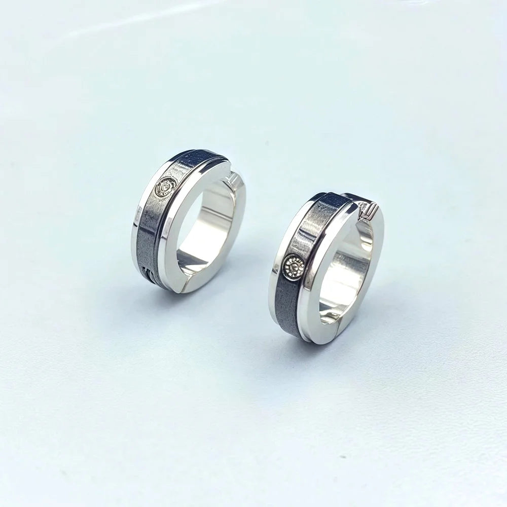 Modern men’s fake earrings with luxury black and silver tone