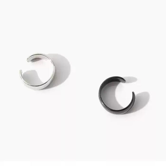 Bold Black & Silver Conch Ear Cuffs – Mixed Pair
