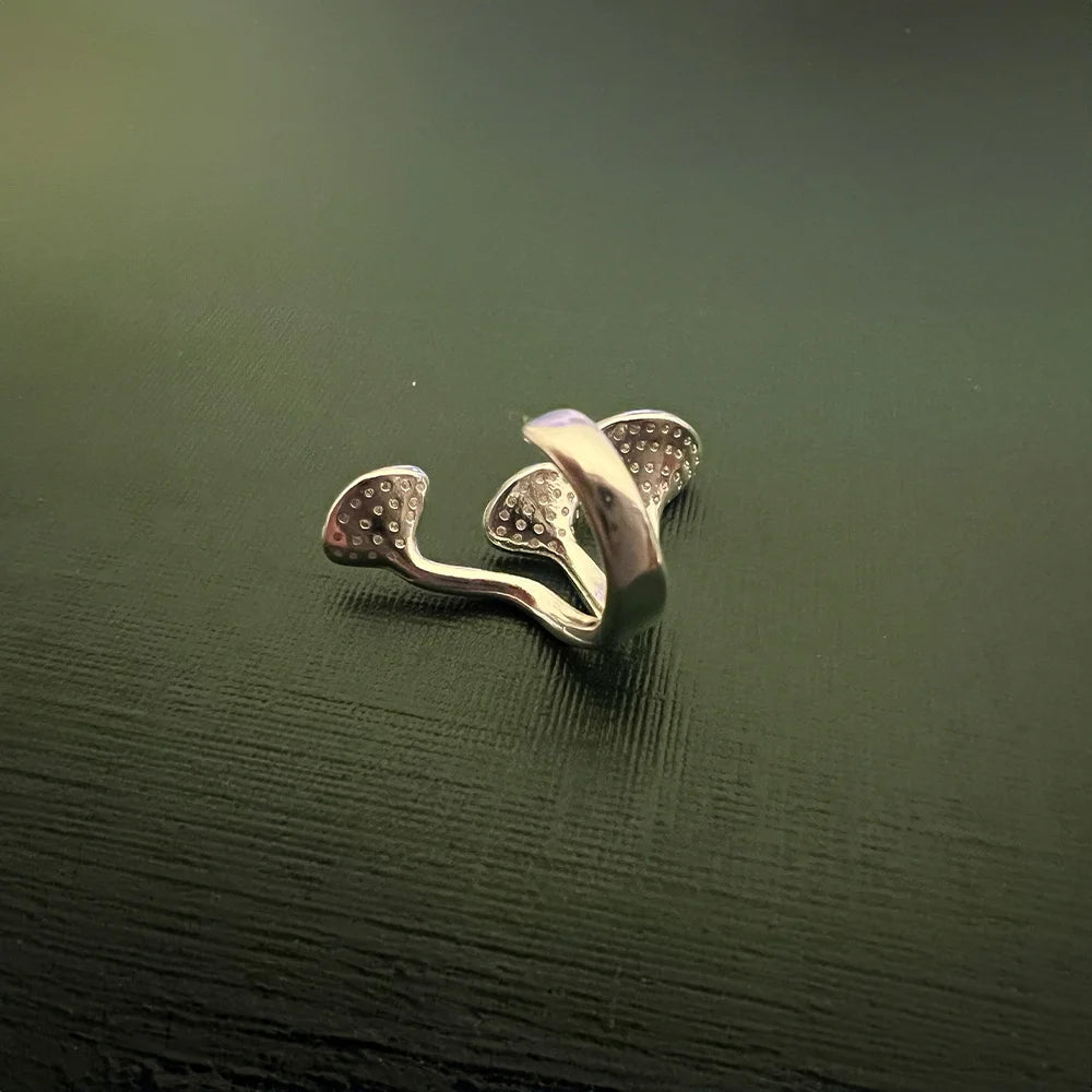 Back detail of Silvery Ginkgo Leaf Ear Cuff