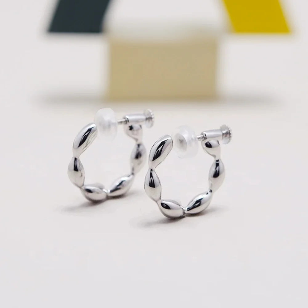 Sterling Silver Braided Clip-On Hoop Earrings close-up