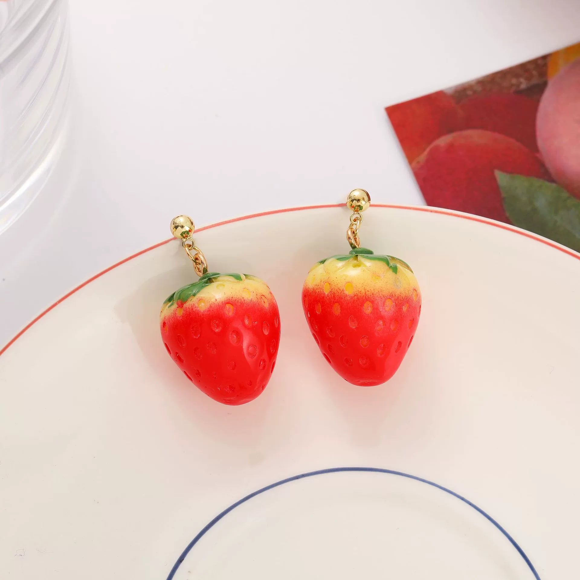 Lightweight 20mm Strawberry Clip-On Drop Earrings with Screw Back Closure