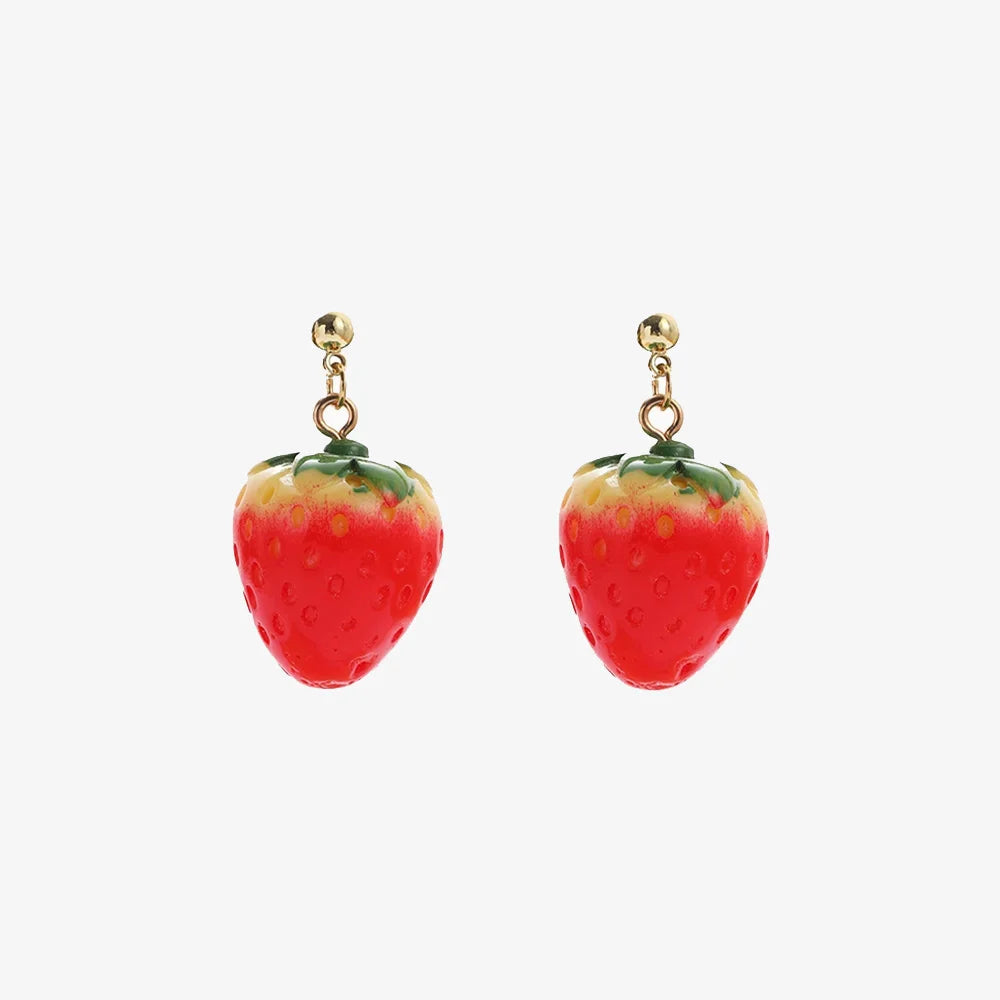Strawberry Charm Clip-On Earrings with Screw-Back Clips