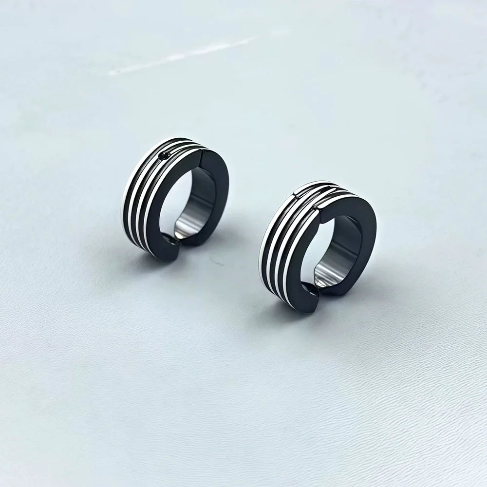 Modern black clip earrings for non-pierced men’s ears