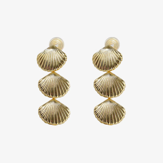 Front view of Textured Shell Clip-On Earrings in Gold showcasing the intricate shell-inspired texture.