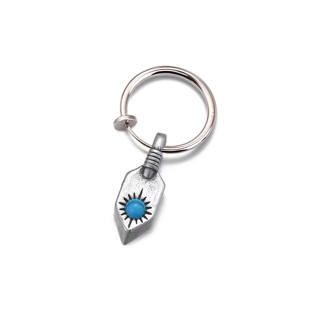 Front view of Turquoise Sun Sterling Silver Clip-On Hoop Earrings