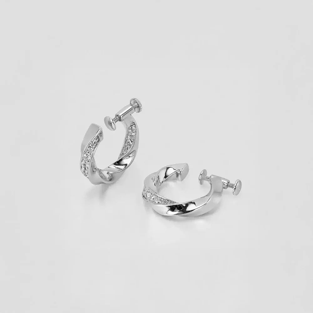 Unisex zircon screw back hoop earrings with screw-back clip design