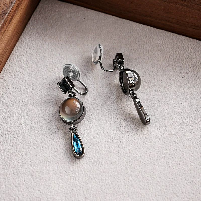 Side view of Vintage Multi-Gem Drop Clip-On Earrings showing the drop length and sparkling crystals.